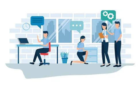 Teamwork workers in the workplace 스톡 일러스트