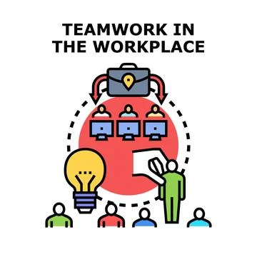 Teamwork in workplace concept for business solutions Illustrazione stock