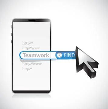 Teamwork written in search bar and phone Illustration