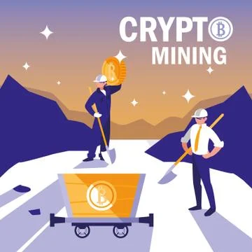 Teamworkers crypto mining bitcoins 스톡 일러스트