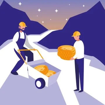 Teamworkers crypto mining bitcoins Stock Illustration