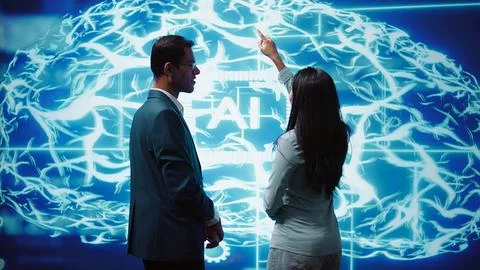 Teamworking colleagues implementing artificial intelligence 写真素材