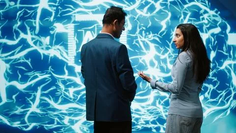 Teamworking colleagues implementing artificial intelligence Foto stock