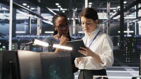 Teamworking engineers in data center integrating AI automation tools Stock Photos
