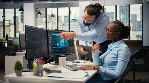 Teamworking proprietary firm colleagues using deep learning 스톡 사진