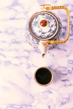Teapot and cup of china blue chinese porcelain tea. Stock Photos