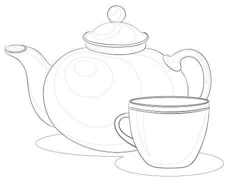 Teapot and cup, contours Stock Illustration