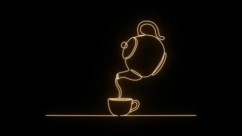 Teapot and Cup Neon Continuous Line Art Minimalist Tea Drawing Animation Stock Footage 317639402