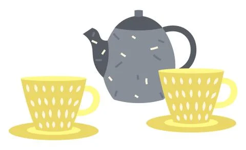 Teapot and Cups Handmade Kitchenware Utensil Set 스톡 일러스트