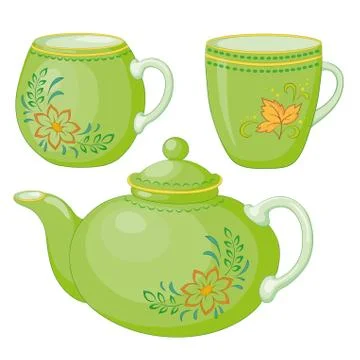 Teapot and cups Stock Illustration
