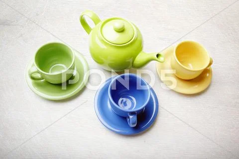 Teapot and cups Stock Photos