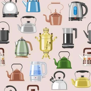 Teapot and kettle vector teakettle or samovar to drink tea on teatime and boiled Stock Illustration