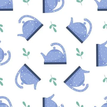 Teapot and tea leaves background Ilustración de archivo