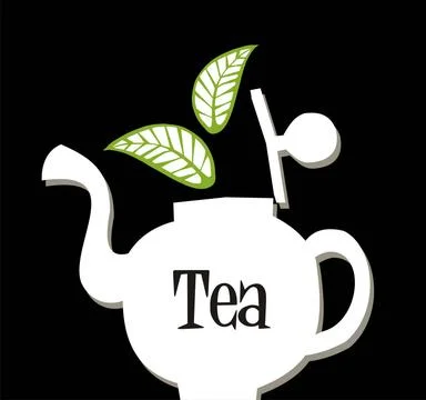 Teapot on black background White open teapot over black background and lea... Stock Photos