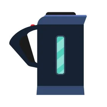 Teapot blue side view vector icon. Traditional symbol tea art. Handle decorat Ilustración de archivo
