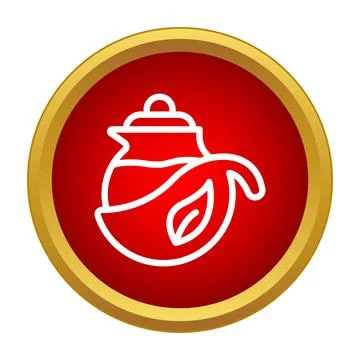 Teapot brewing tea with leaf simple icon Illustrazione stock