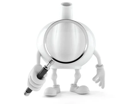 Teapot character looking through magnifying glass Stock Illustration