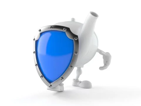 Teapot character with protective shield Stock Illustration