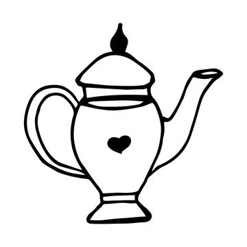 Teapot in continuous line art drawing style. Herbal tea black linear design.. Stock Illustration