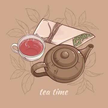 Teapot with cup of tea Stock Illustration