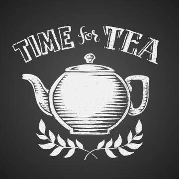 Teapot drawn on chalkboard with Time for Tea lettering 스톡 일러스트