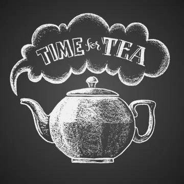 Teapot drawn on chalkboard with Time for Tea lettering Stock Illustration