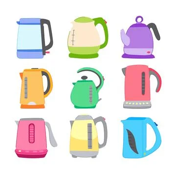 Teapot electric set cartoon vector illustration Stock Illustration