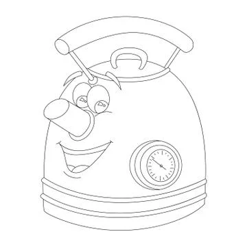 Teapot with a face and a time sensor, sketch Stock Illustration