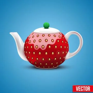 Teapot in the form of a large strawberry. Vector Illustration. 스톡 일러스트