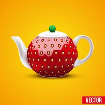 Teapot in the form of a large strawberry. Vector Illustration. 스톡 일러스트