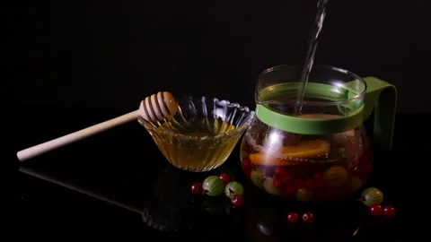 Teapot fruits honey Stock Footage