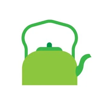 Teapot green side view vector icon. Traditional symbol tea art. Handle decora Ilustración de archivo