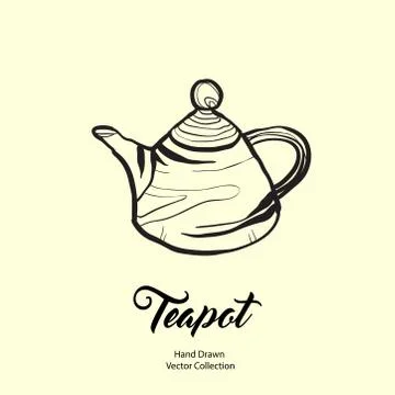 Teapot hand drawn ink vector illustration in old style. Isolated line kettle, Stock Illustration