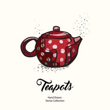 Teapot hand drawn ink vector illustration in old style. Isolated line white p Stock Illustration