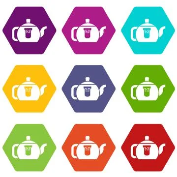 Teapot with handle icons set 9 vector Illustration