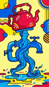 Teapot-Headed Water Man Stock Illustration