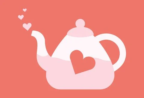 Teapot with heart shape. Tea made with love. Kettle. Hot drink. Kitchen utensils Stock Illustration
