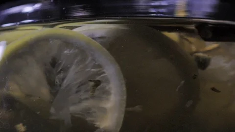 Teapot with a hot tea. Closeup. Slow movement inside. Stock Footage 83486877