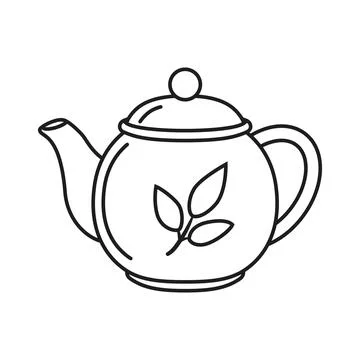 Teapot icon in flat outline stroke style. Kettle vector illustration on iso.. Stock Illustration