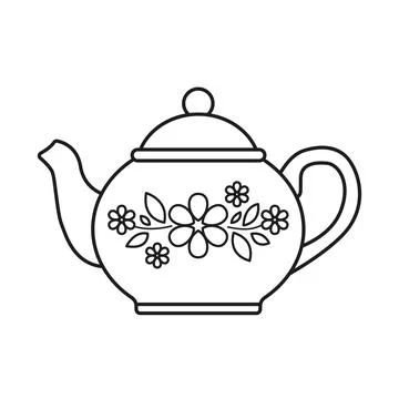 Teapot icon in flat outline stroke style. Kettle vector illustration on iso.. Stock Illustration