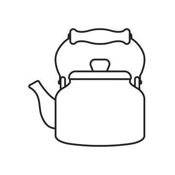 Teapot icon in flat outline stroke style. Kettle vector illustration on iso.. Stock Illustration