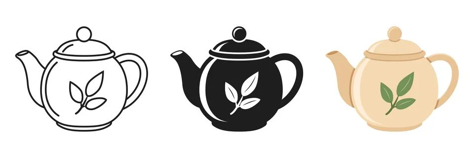 Teapot icon set collection in flat style. Kettle vector illustration on iso.. Stock Illustration
