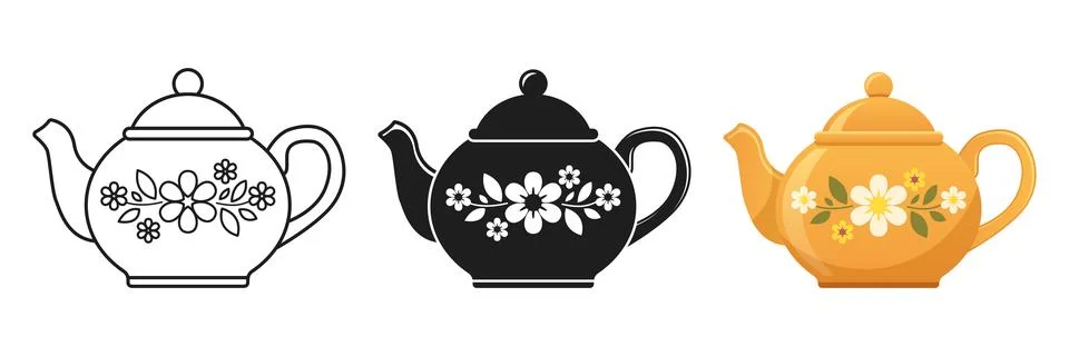 Teapot icon set collection in flat style. Kettle vector illustration on iso.. Stock Illustration