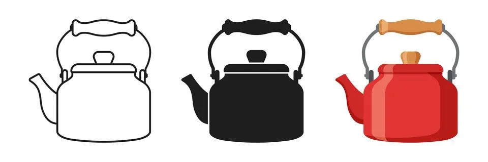 Teapot icon set collection in flat style. Kettle vector illustration on iso.. Stock Illustration