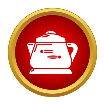 Teapot kettle icon white red circle gold frame Stock Illustration