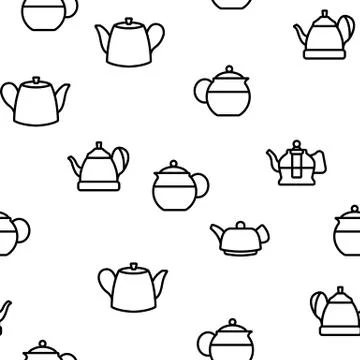 Teapot Kitchen Utensil Vector Seamless Pattern Stock Illustration