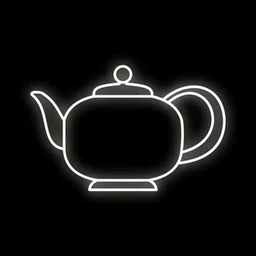 Teapot kitchenware icon glowing white neon light Stock Illustration