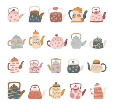 Teapot kitchenware set in scandinavian style Stock Illustration