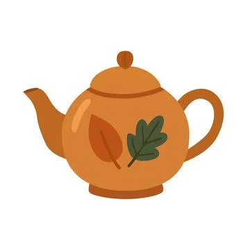 Teapot With Leaf Design Placed on Simple Background, Showcasing Warm Color Stock Illustration