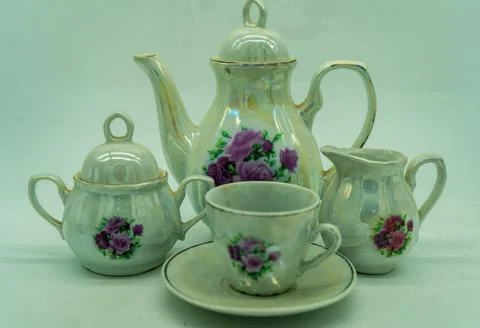 Teapot with multiple different types of glass Fotos Stock
